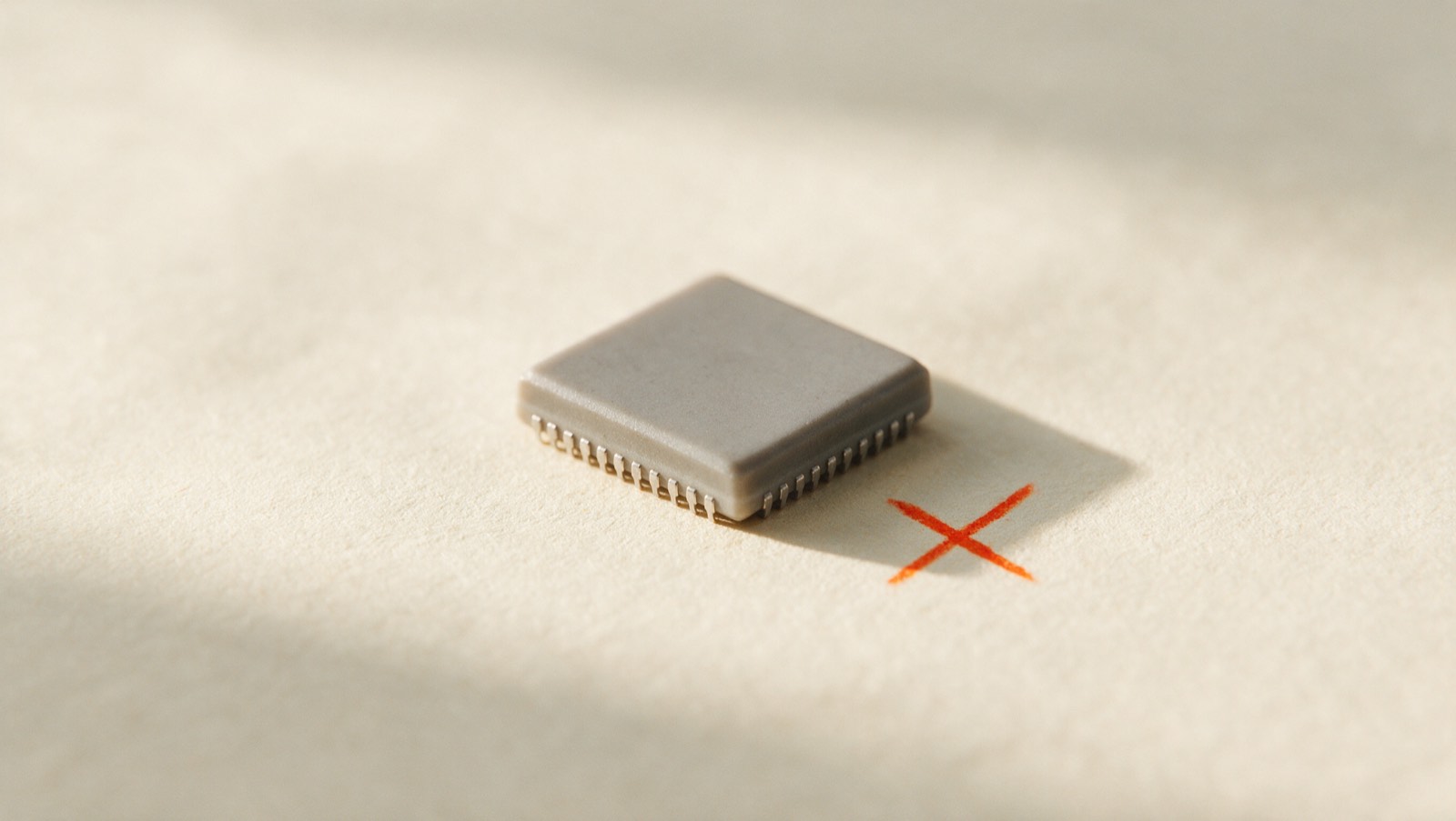 A matte processor package on cream paper in soft daylight